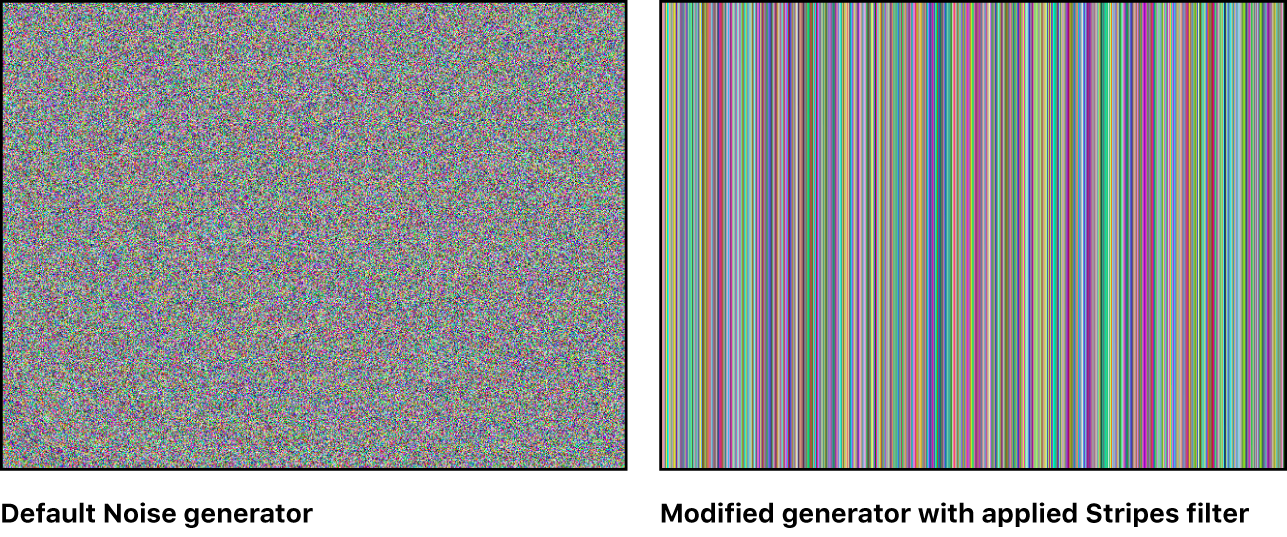 Canvas showing Noise generator alone, and combined with Stripes filter