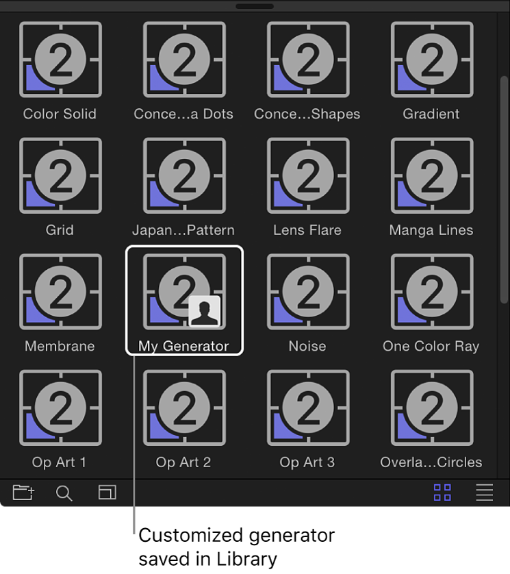 Library showing custom generator