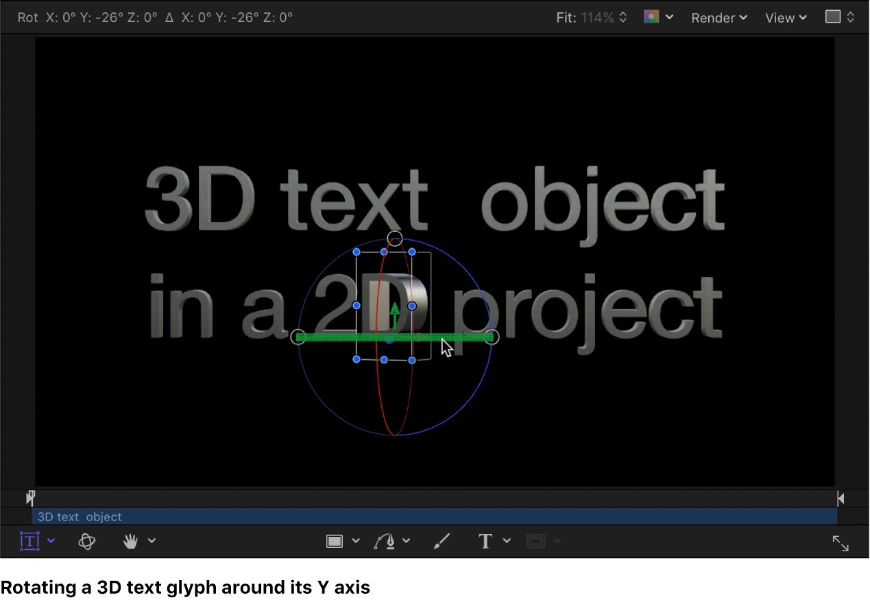 Rotating a 3D text glyph along the X axis in the canvas