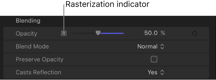 Rasterization indicator in Properties Inspector