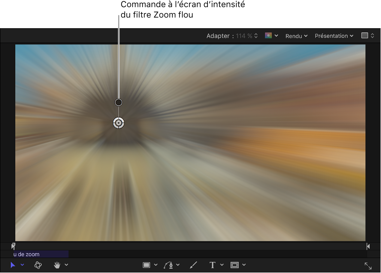 Commande à l’écran d’intensité du filtre Zoom flou