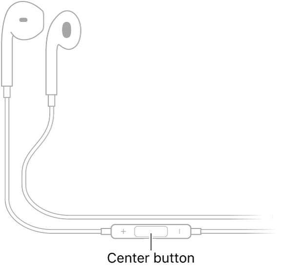 Apple EarPods; the center button is located on the cord leading to the earpiece for the right ear.