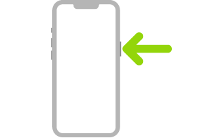 Una ilustración de un iPhone con una flecha apuntando al botón lateral en la parte derecha superior.