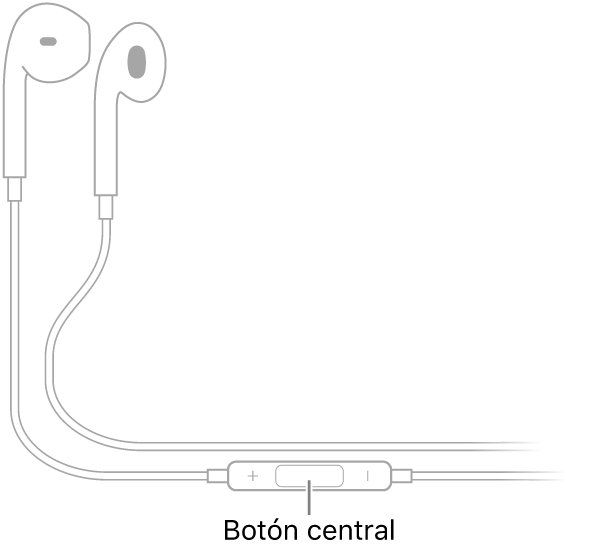 EarPods de Apple; el botón central está ubicado en el cordón que lleva al audífono derecho.