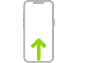 iPhoneの図。矢印は画面の下部から上へのスワイプを示しています。