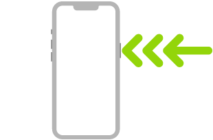 „iPhone“ paveikslėlis, kuriame triguba rodyklė rodo, kad reikia tris kartus spustelėti šoninį mygtuką viršuje dešinėje.