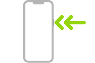 „iPhone“ paveikslėlis, kuriame dviguba rodyklė rodo, kad reikia du kartus spustelėti šoninį mygtuką viršuje dešinėje.