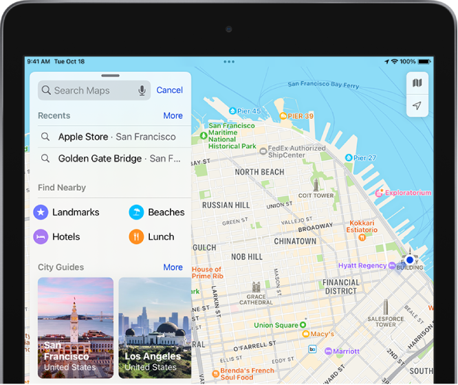 A la targeta de cerca es veuen quatre categories d’ubicacions i dos guies de ciutats.