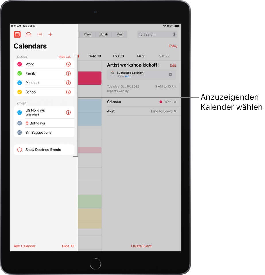 Verwenden mehrerer Kalender auf dem iPad - Apple Support (DE)