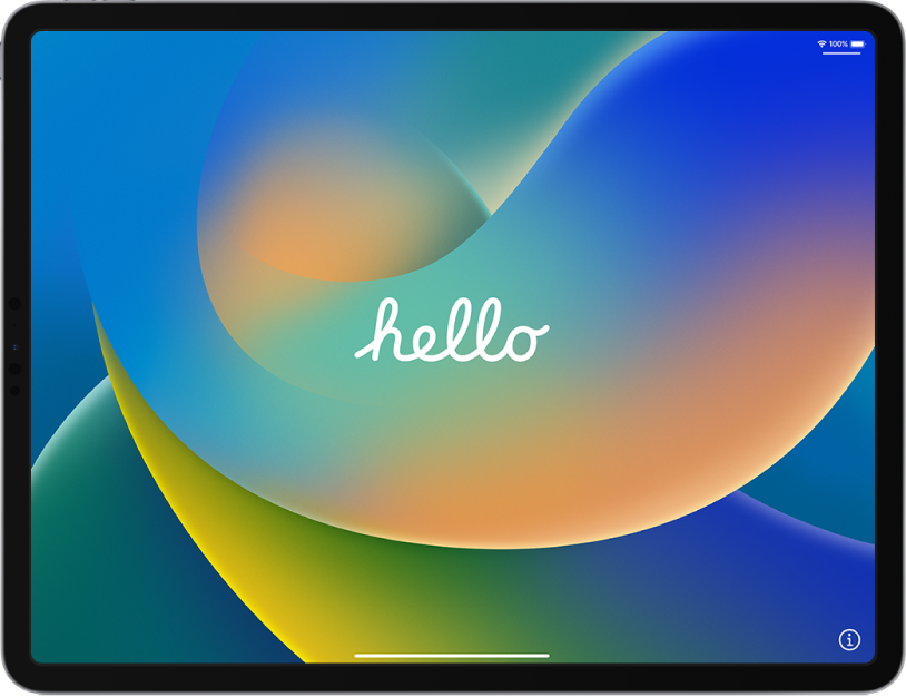 Der Willkommensbildschirm, der beim ersten Einschalten des iPad angezeigt wird.