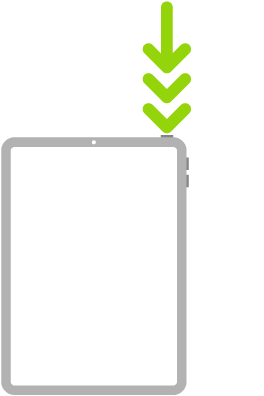 Een afbeelding van een iPad met drie pijlen die aangeven hoe je driemaal op de bovenste knop kunt drukken.