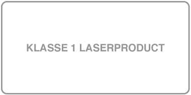 Een etiket met de tekst "Klasse 1 laserproduct".