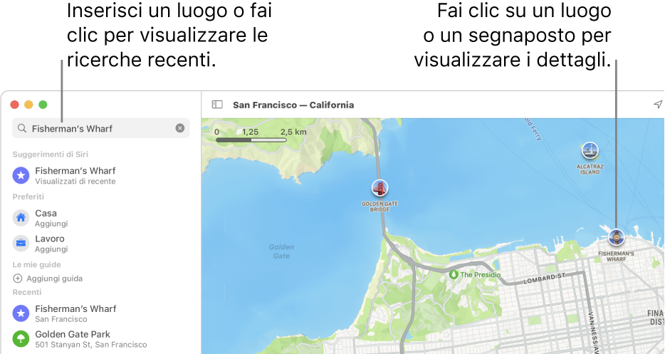 Inserisci una posizione nel campo di ricerca oppure fai clic su di esso per visualizzare le ricerche più recenti. Fai clic su un punto di riferimento o un segnaposto per visualizzare i dettagli.