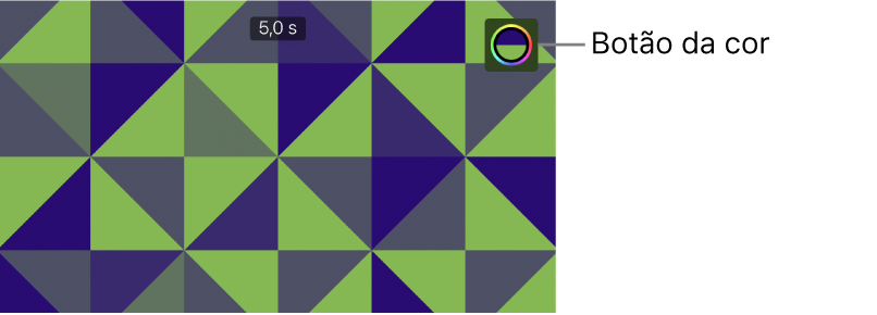 O visualizador a mostrar um fundo com padrão verde e azul e o botão Cor no canto superior direito.