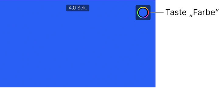 Der Vorschaubereich zeigt einen blauen Hintergrund und oben rechts die Taste „Farbe“.