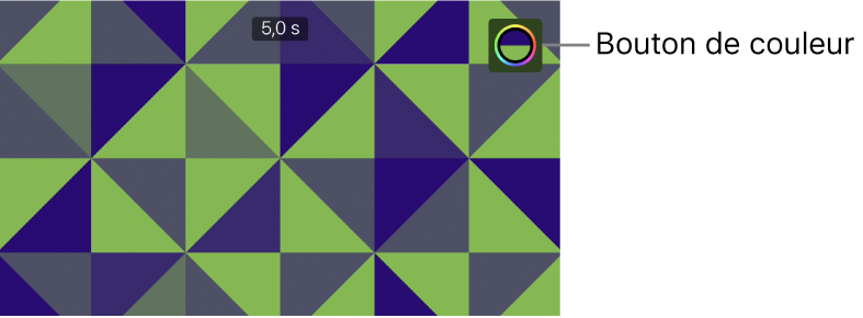 Le visualiseur affichant un arrière-plan à motifs vert et bleu et le bouton Couleur dans le coin supérieur droit.