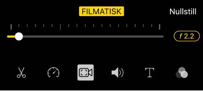 Dybdeskarphet-skyveknappen som er tilgjengelig når du trykker på Filmatisk-knappen.
