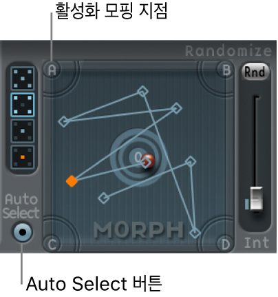 그림. 활성 모핑 지점 및 Auto Select 버튼을 보여주는 Morph 패드.