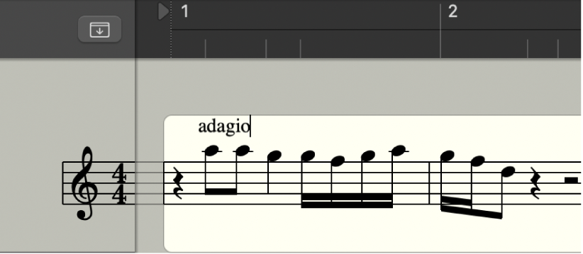 Figure. Entering text in the Score Editor.