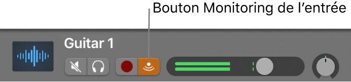 Figure. En-tête de la piste audio avec son bouton « Monitoring de l’entrée » sélectionné.