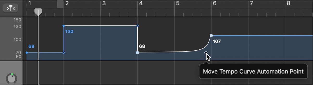 Tempo track, showing creating a tempo curve.