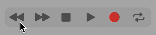 Transport buttons with Rewind button selected.