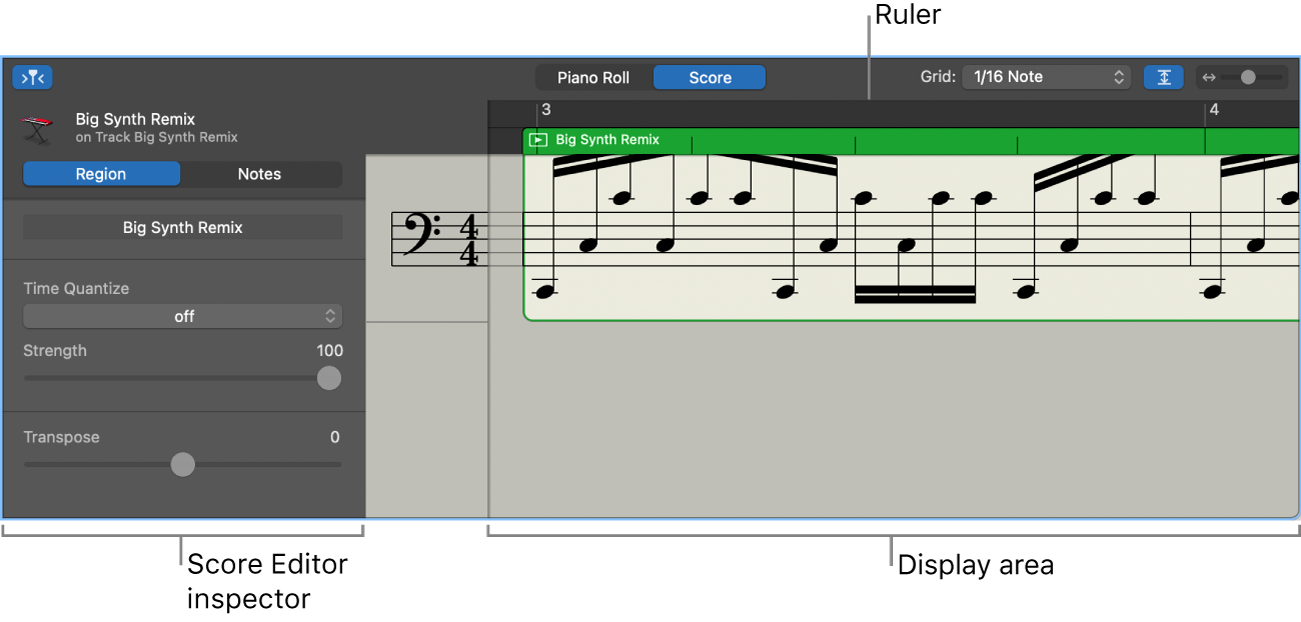 Score Editor showing inspector and display area.