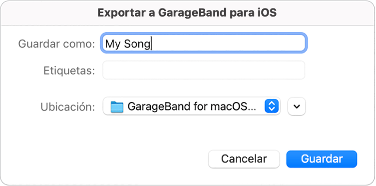 Exporta a GarageBand para iOS.