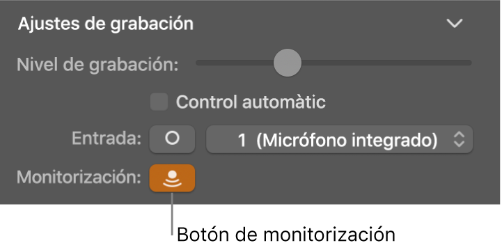Botón “Monitorización de entrada” en el inspector de Smart Controls.
