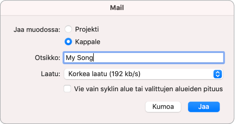 Mail Drop ‑valintaikkuna.