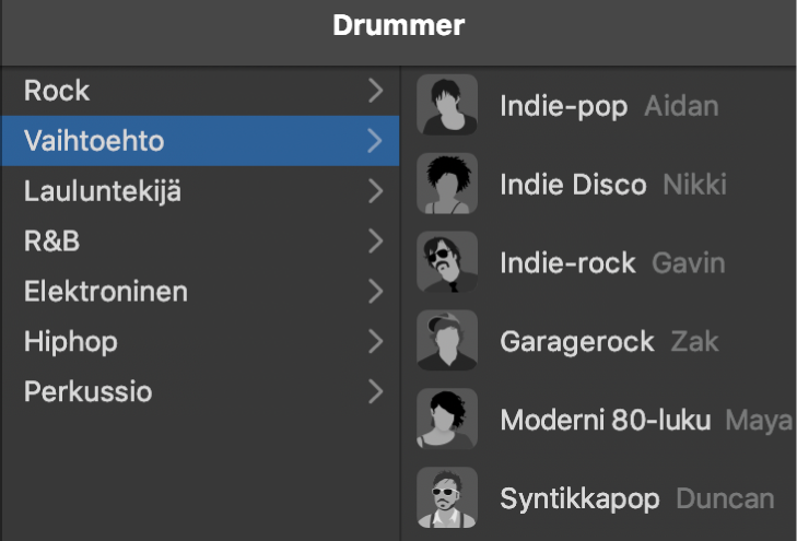 Genren valitseminen Drummer-editorissa.