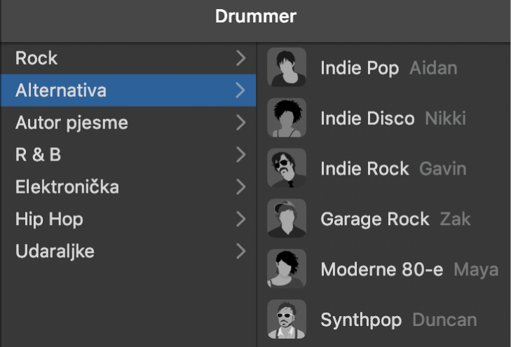 Odabir žanra u Drummer uredniku.
