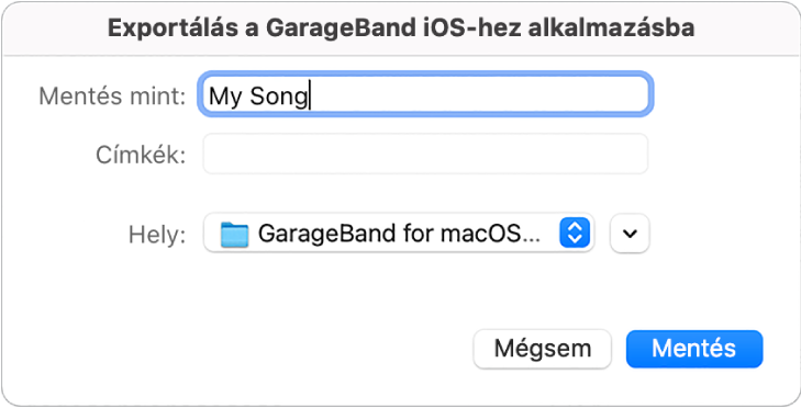 Exportálás a GarageBand iOS-hez alkalmazásba.