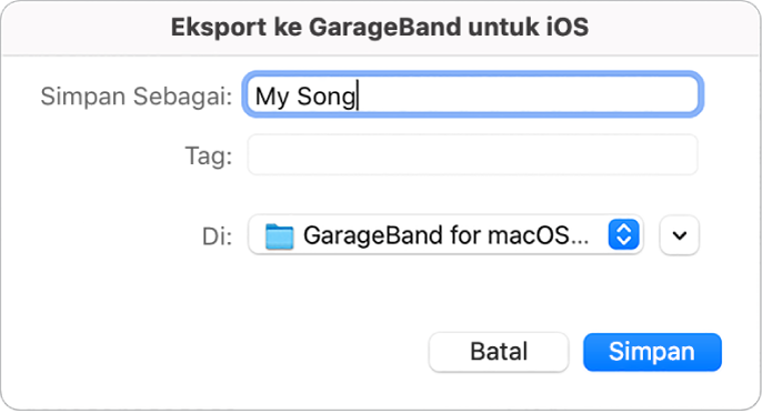 Eksport ke GarageBand untuk iOS.