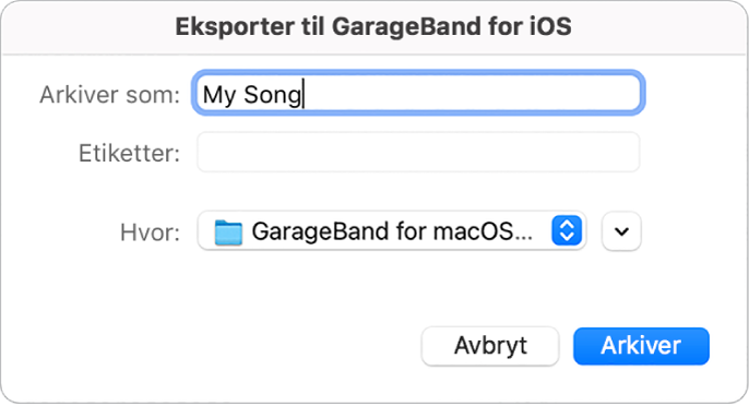 Eksporter til GarageBand for iOS.