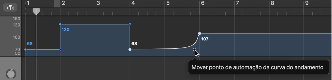 Faixa de andamento, a ilustrar a criação de uma curva de andamento.