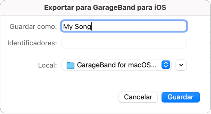 Exportar para GarageBand para iOS.