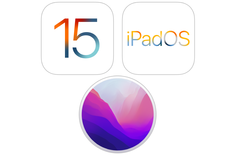 Iconos que representan los sistemas operativos del iPhone, iPad y Mac.
