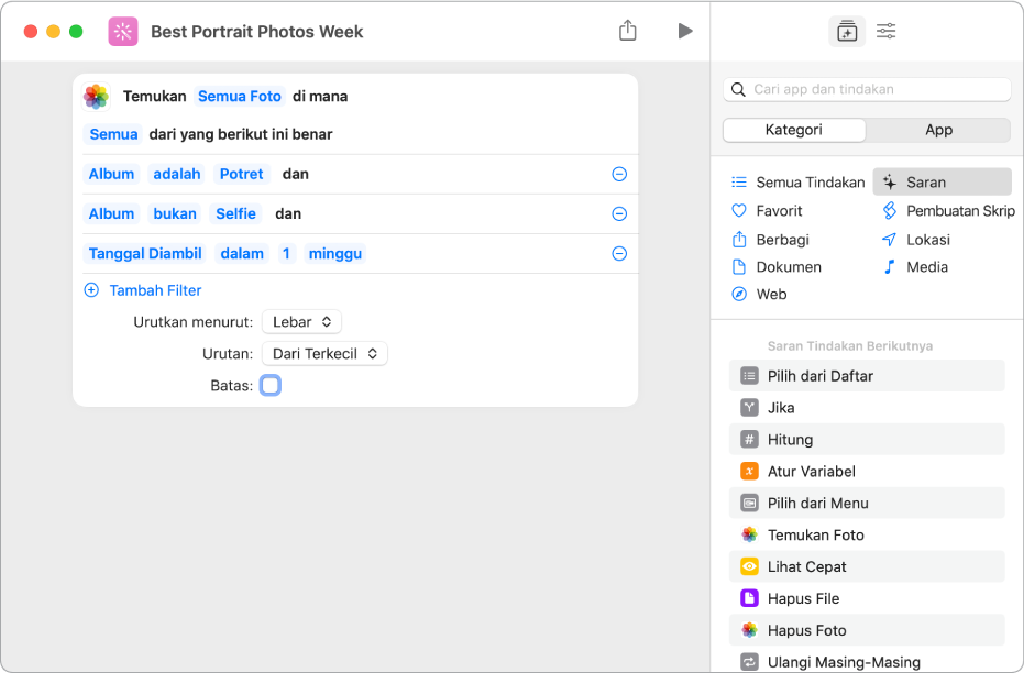 Tindakan Temukan Foto Tempat di editor pintasan.
