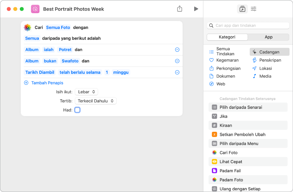 Tindakan Cari Foto Di Mana dalam editor pintasan.