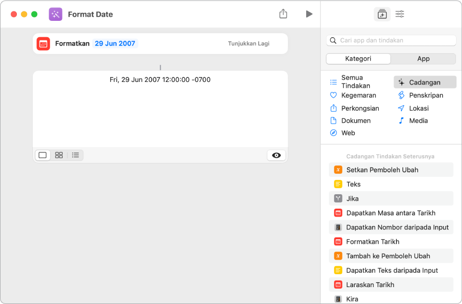 Editor pintasan menunjukkan output imej pintasan yang diselesaikan.