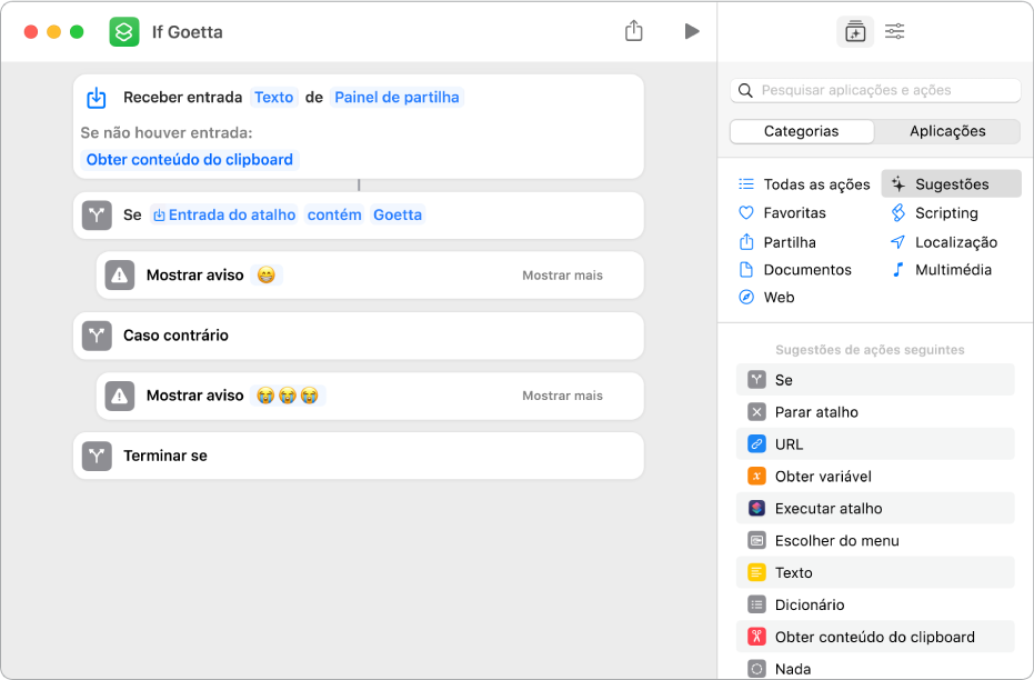 Como configurar uma ação Se.