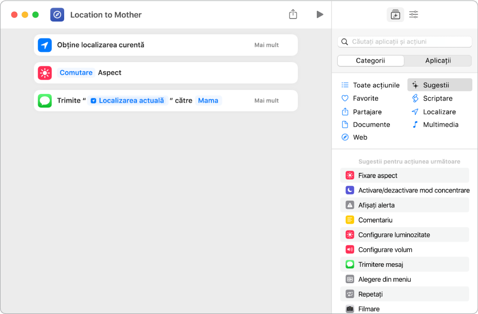 Exemplu de acțiuni care nu aduc modificări conținutului, dar îl transmit către alte acțiuni.