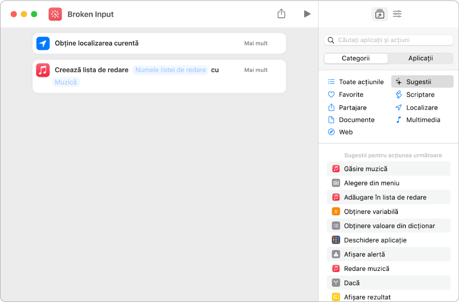 Exemplu de acțiuni incompatibile dintr‑o scurtătură.