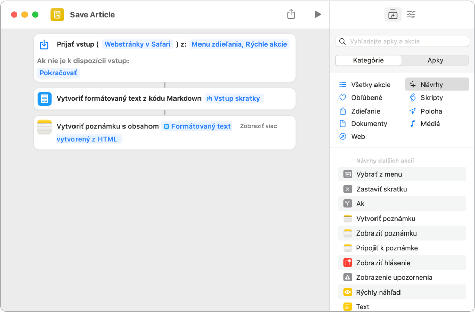 Akcie zobrazené v editore skratiek.