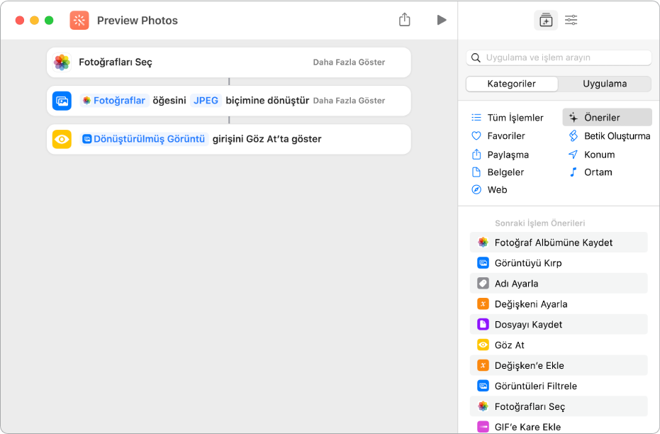 Çıkışını başka bir işleme geçiren, orta çizgiye sahip “al” işlemine örnek.