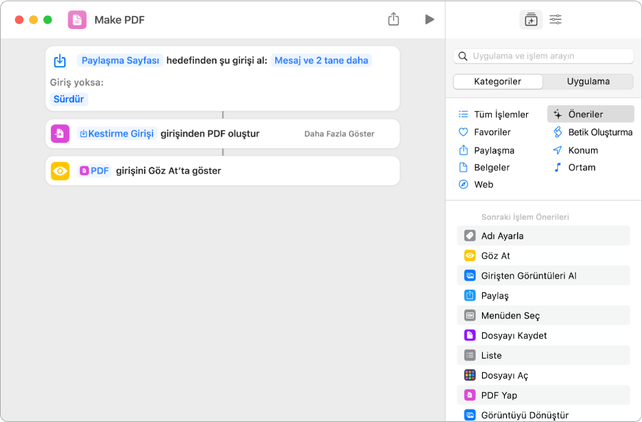 İşlemleri bağlayan düşey çizgiyi gösteren kestirme düzenleyici.
