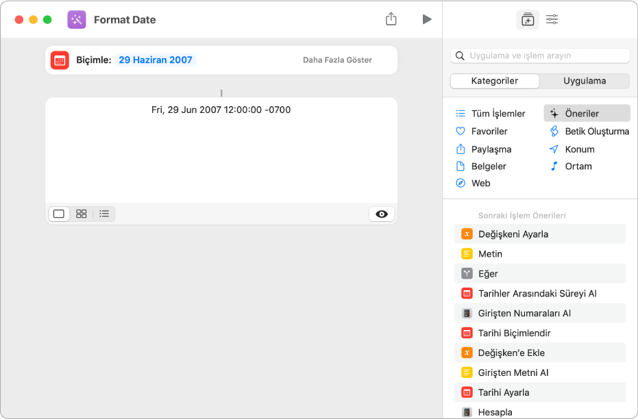 Tamamlanan bir kestirmenin görüntü çıkışını gösteren kestirme düzenleyici.