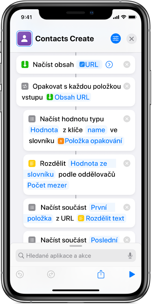 Zkratka zobrazující akce „Rozdělit text“.