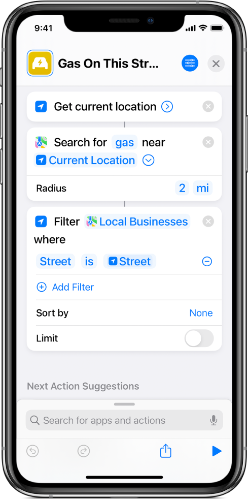 Filter Locations Where action in shortcut editor.